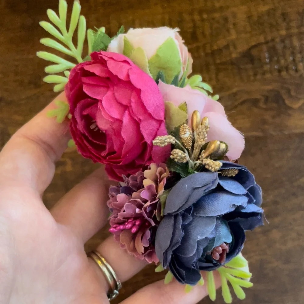 Floral headband w/ flowers magenta pink gold blue purple lavender green lilac